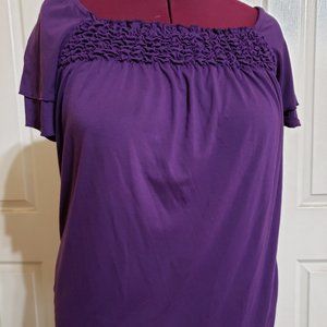 Purple Ruffle Neckline Blouse